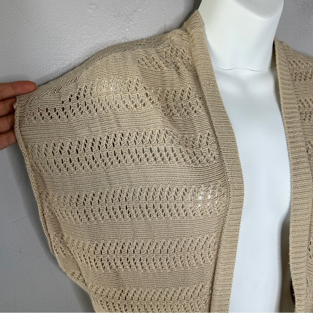 BELLDINI Beige Tan Open Knit Cardigan Vest Kimono - Picture 2 of 6